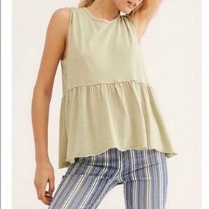 Free People Matcha Green Sleeveless Peplum Tank Top